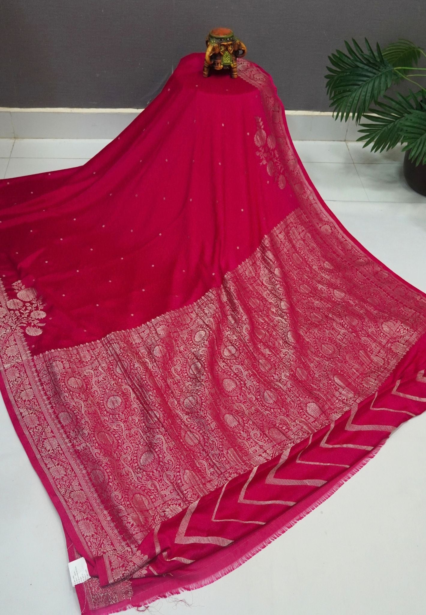 Chinon Silk Saree-Rani Pink with Antique Floral Border
