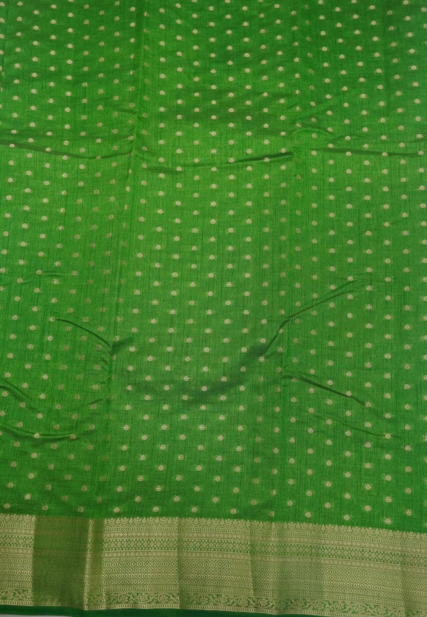 Semi Tussar Saree-Light Green with Golden Zari Bud Buttas