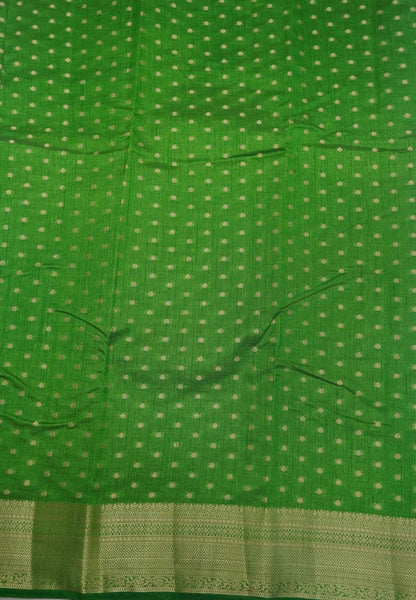 Semi Tussar Saree-Light Green with Golden Zari Bud Buttas