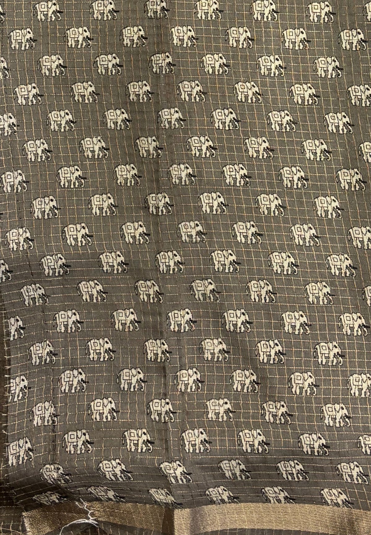Chanderi Saree-Sea Green in Elephant Checks Border