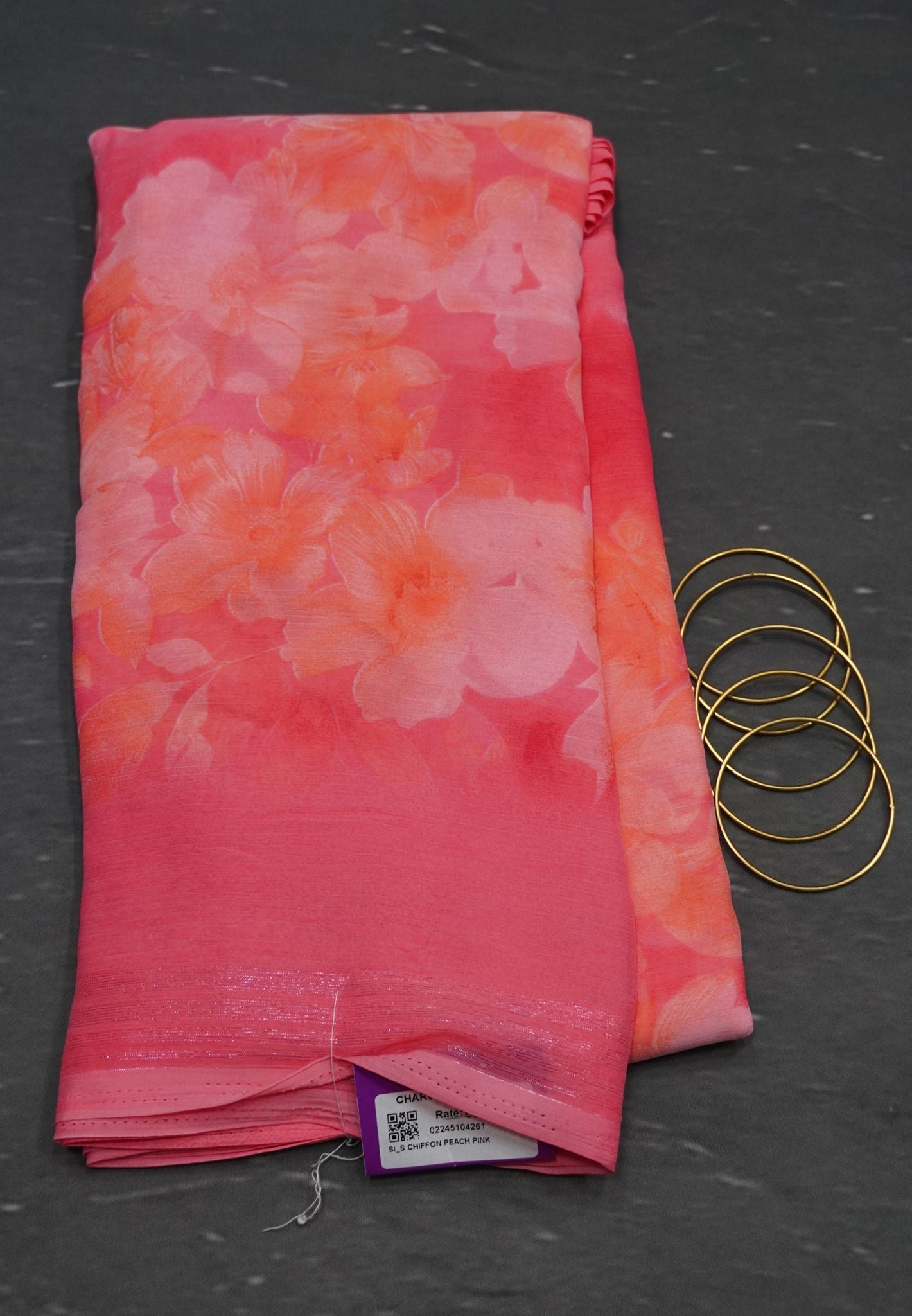 Chiffon Saree - Peach Pink