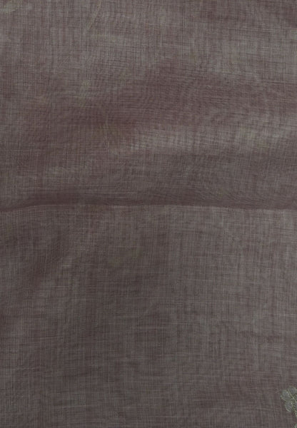 Tissue Linen Saree - Pastel Pink With Floral Embroidery