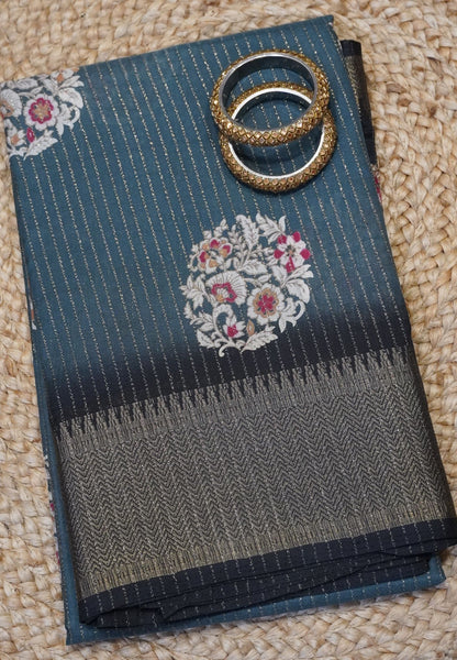 Semi Dola silk saree-Grey with zari lines