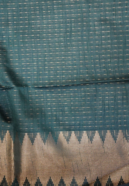 Semi Raw Silk Saree-Dark green