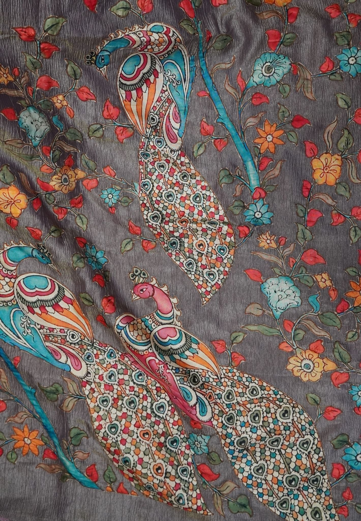 Crush Tissue Saree – Purple Peacock Print