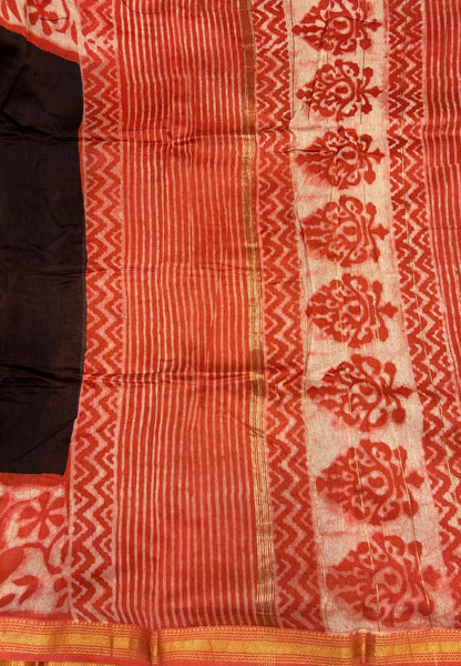 Pure Maheshwari Silk Cotton Saree-Dark Brown