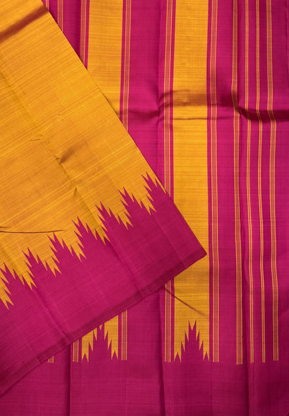 Pure Kanchipuram Silk Saree -Temple Tower -Golden Yellow