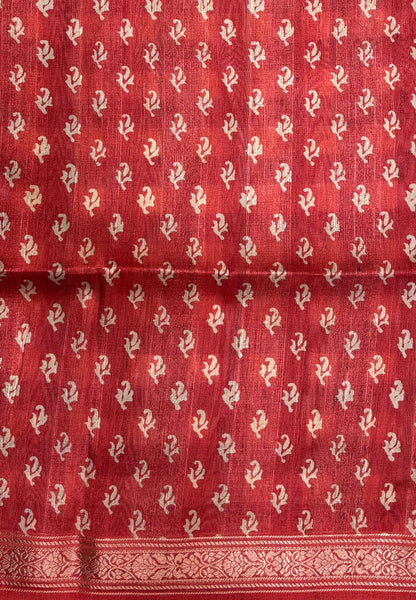 Matka Tussar saree-Grey in Checked Pattern with Temple Zari Border
