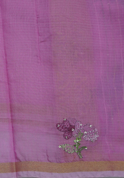 Kota Saree with Bird Embroidery Work - Pink