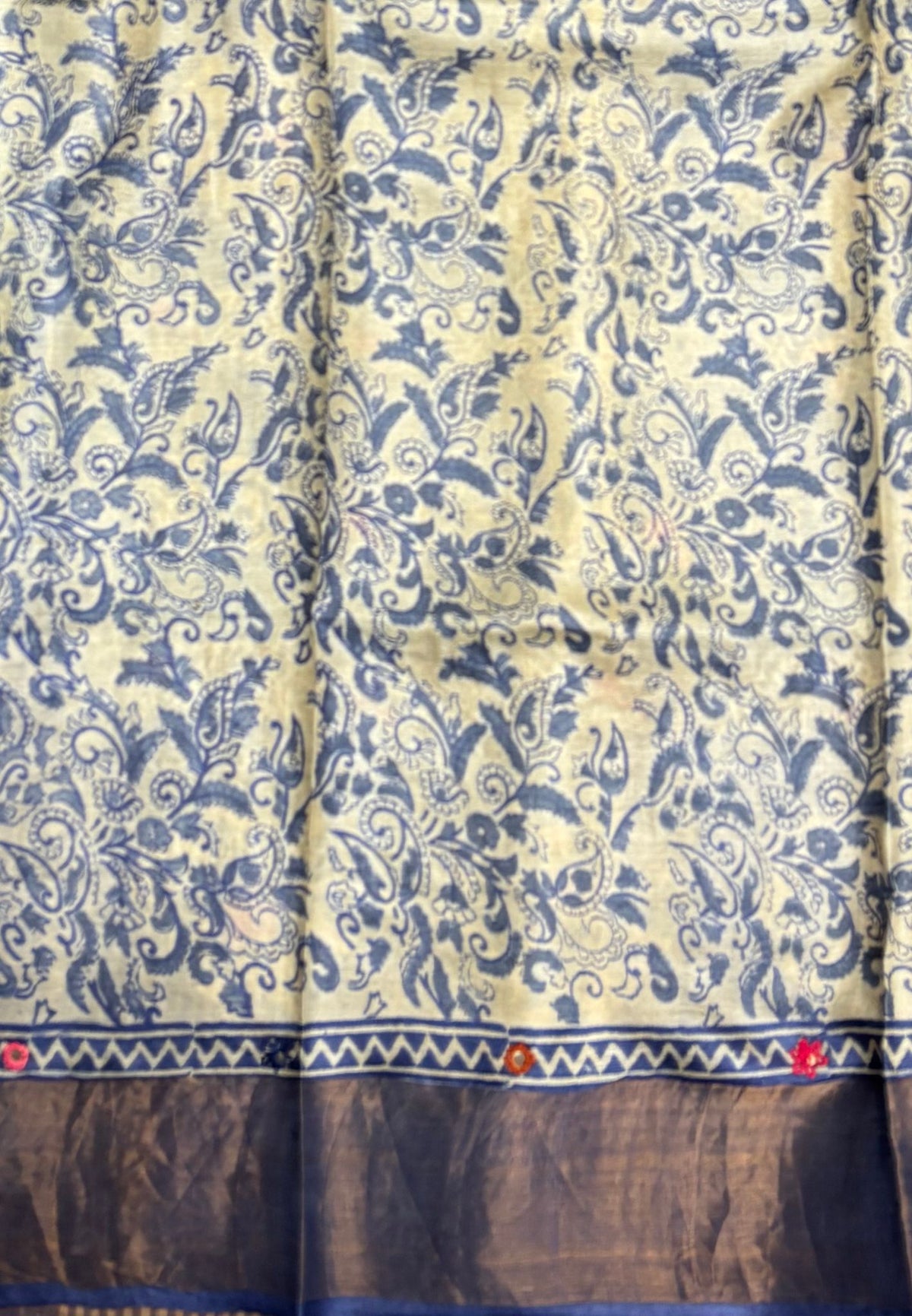 Pure Tussar Saree-Blue with Mirror Work