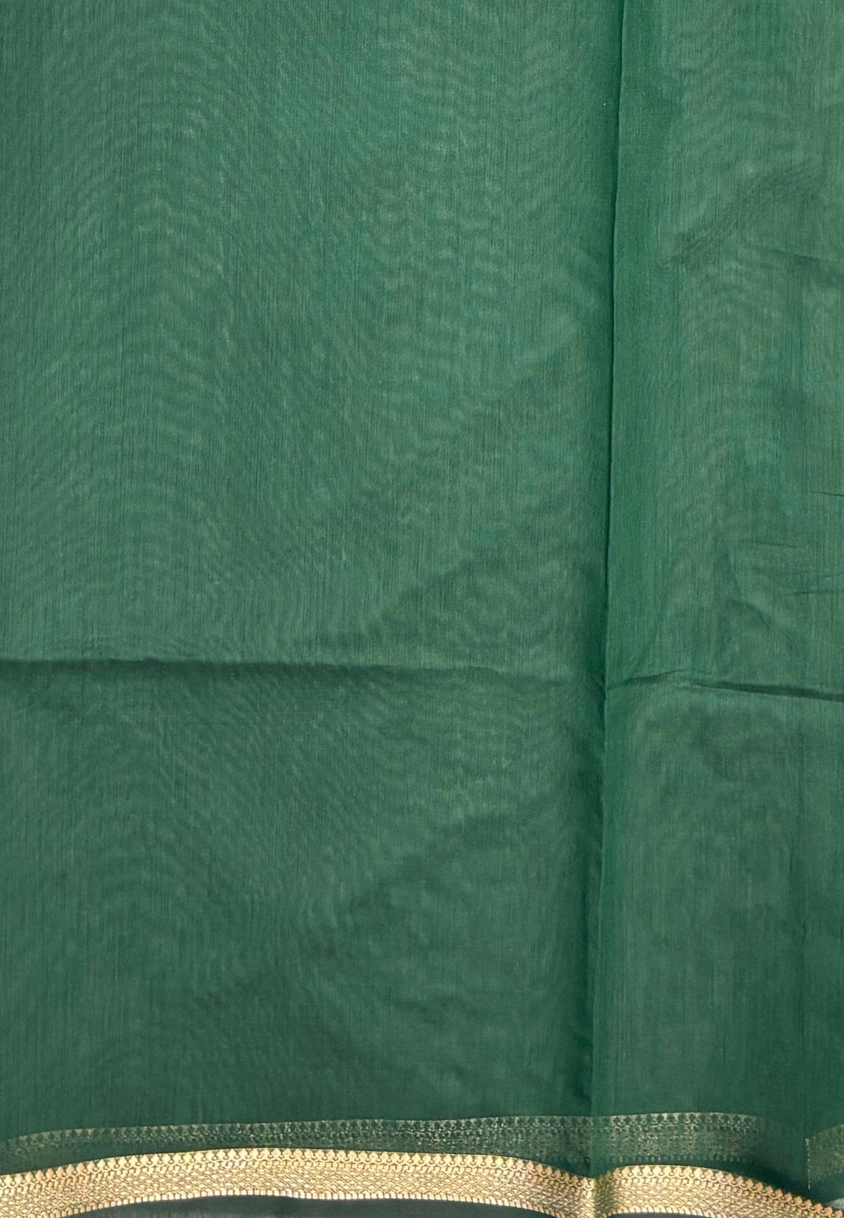 Semi Maheswari Saree-Green In Double Line Zari Stripe Border