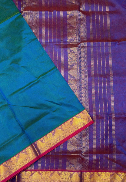 Pure Silk Cotton Saree-Sulphate Blue In Vairaoosi Zari With Contrast Border