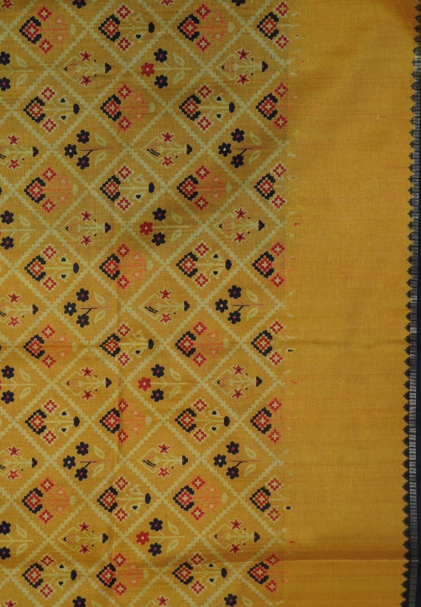 Semi Matka Tussar Saree-Black with Contrast Border and Zari Checks