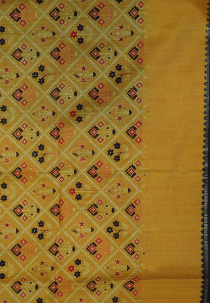 Semi Matka Tussar Saree-Black with Contrast Border and Zari Checks