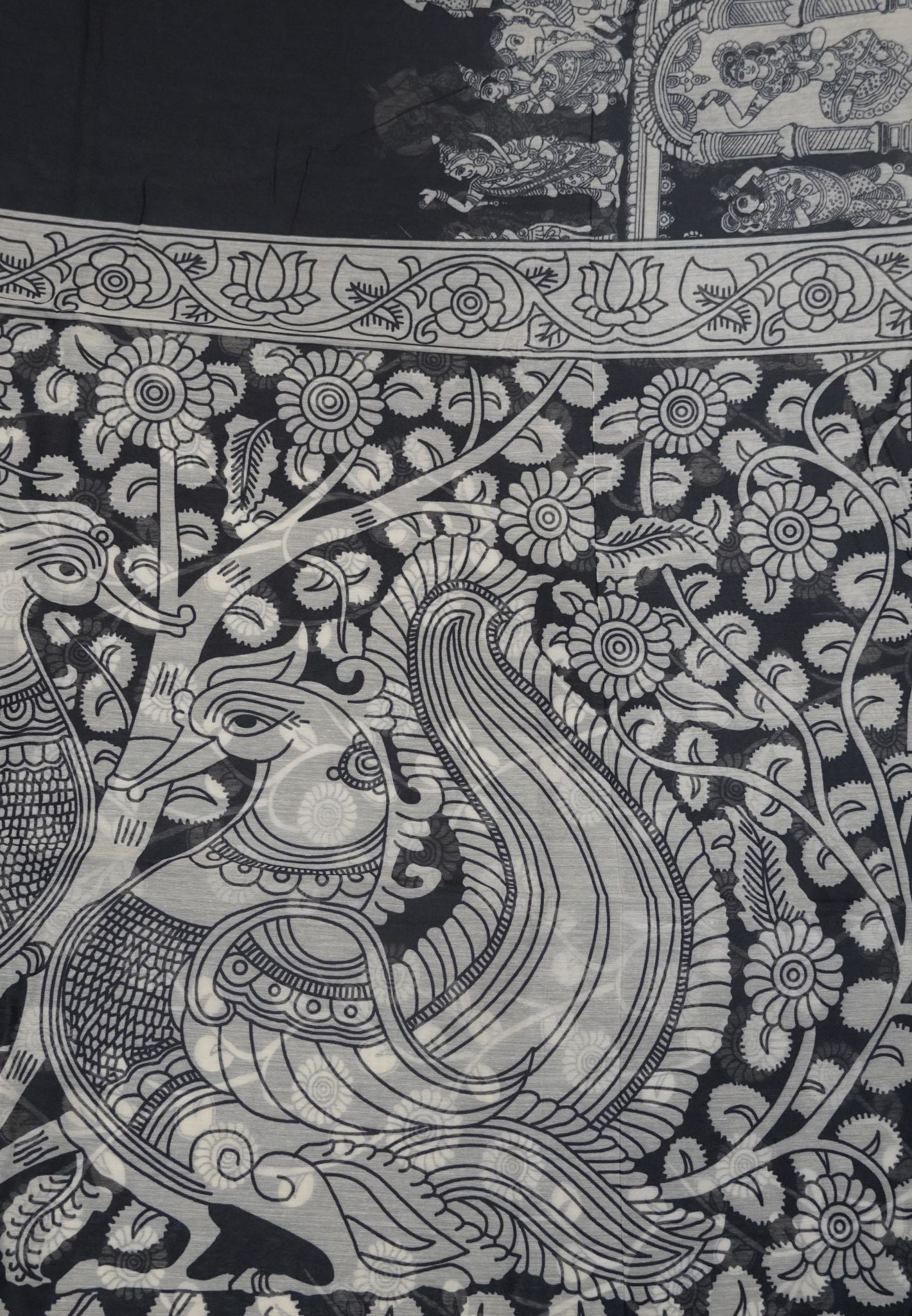 Chanderi Saree - Black with penn kalamkari print