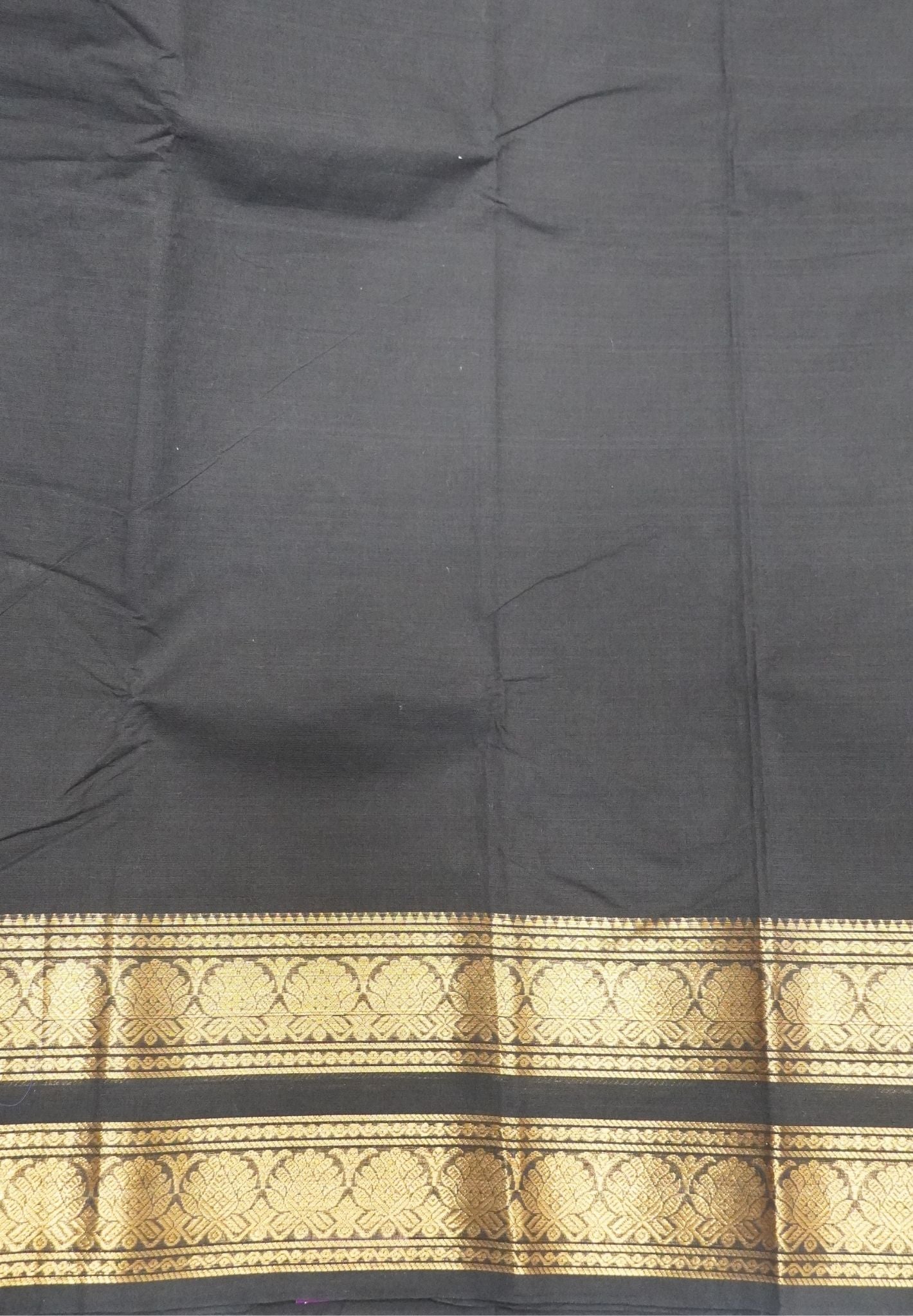 Chettinadu Cotton Saree-Black with Floral Zari Border