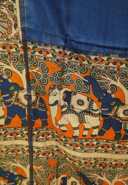 Kalamkari Silk Saree - Blue