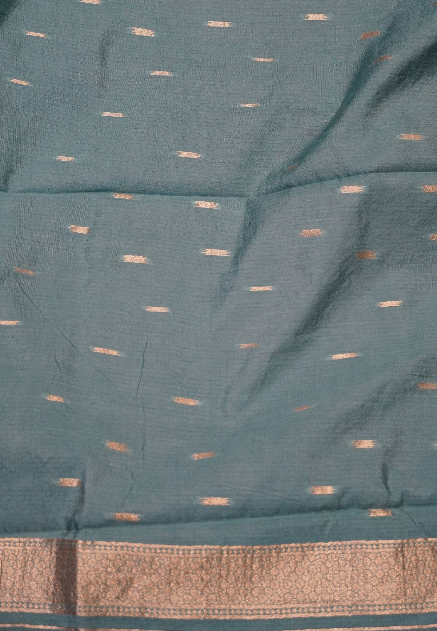 Semi Tussar Saree with Floral Zari Motifs - Peacock Blue