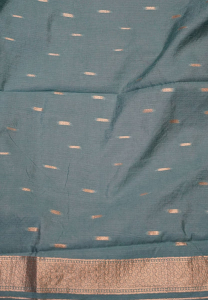 Semi Tussar Saree with Floral Zari Motifs - Peacock Blue