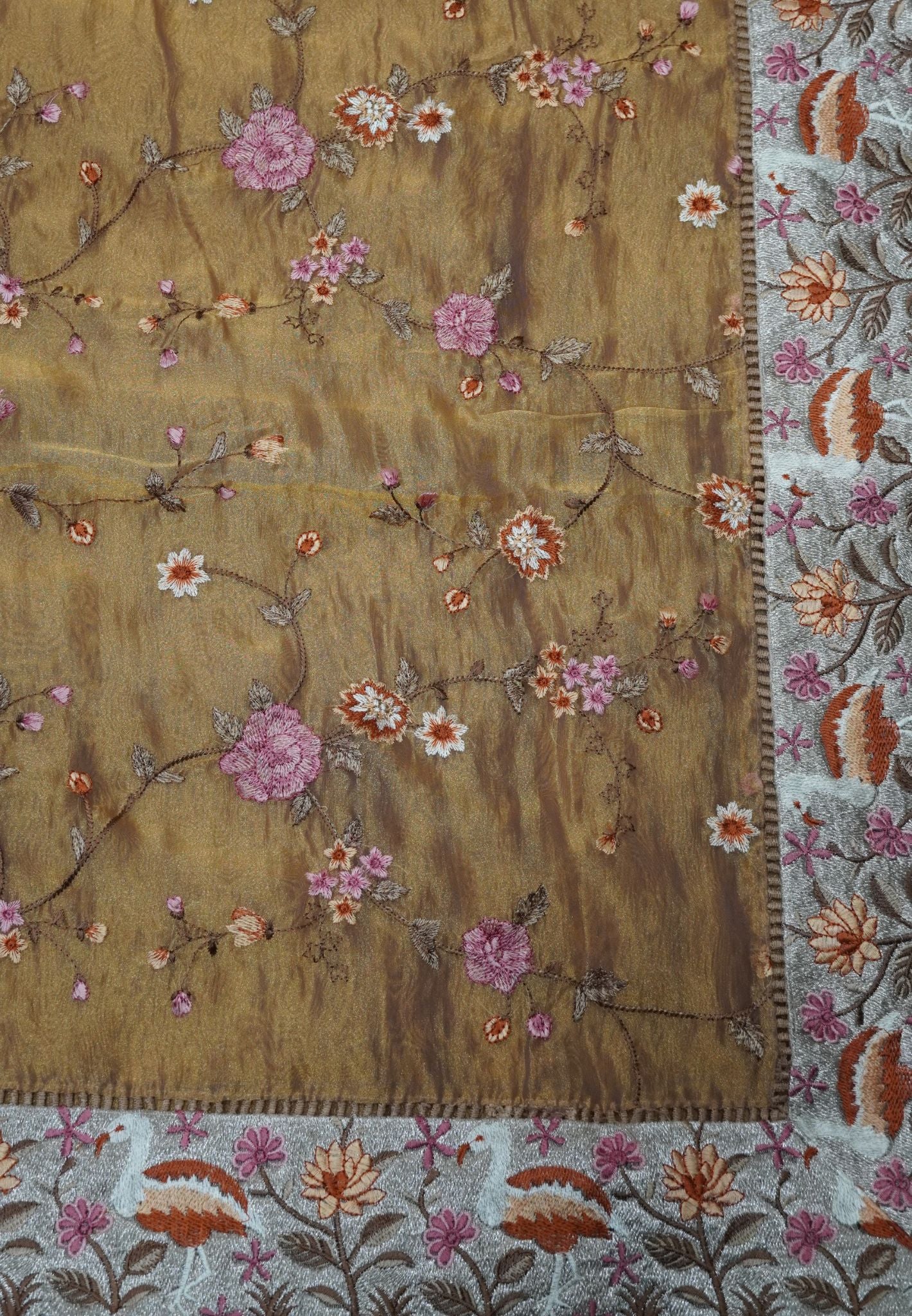 Crush Tissue Saree - Full Embryoid Honey