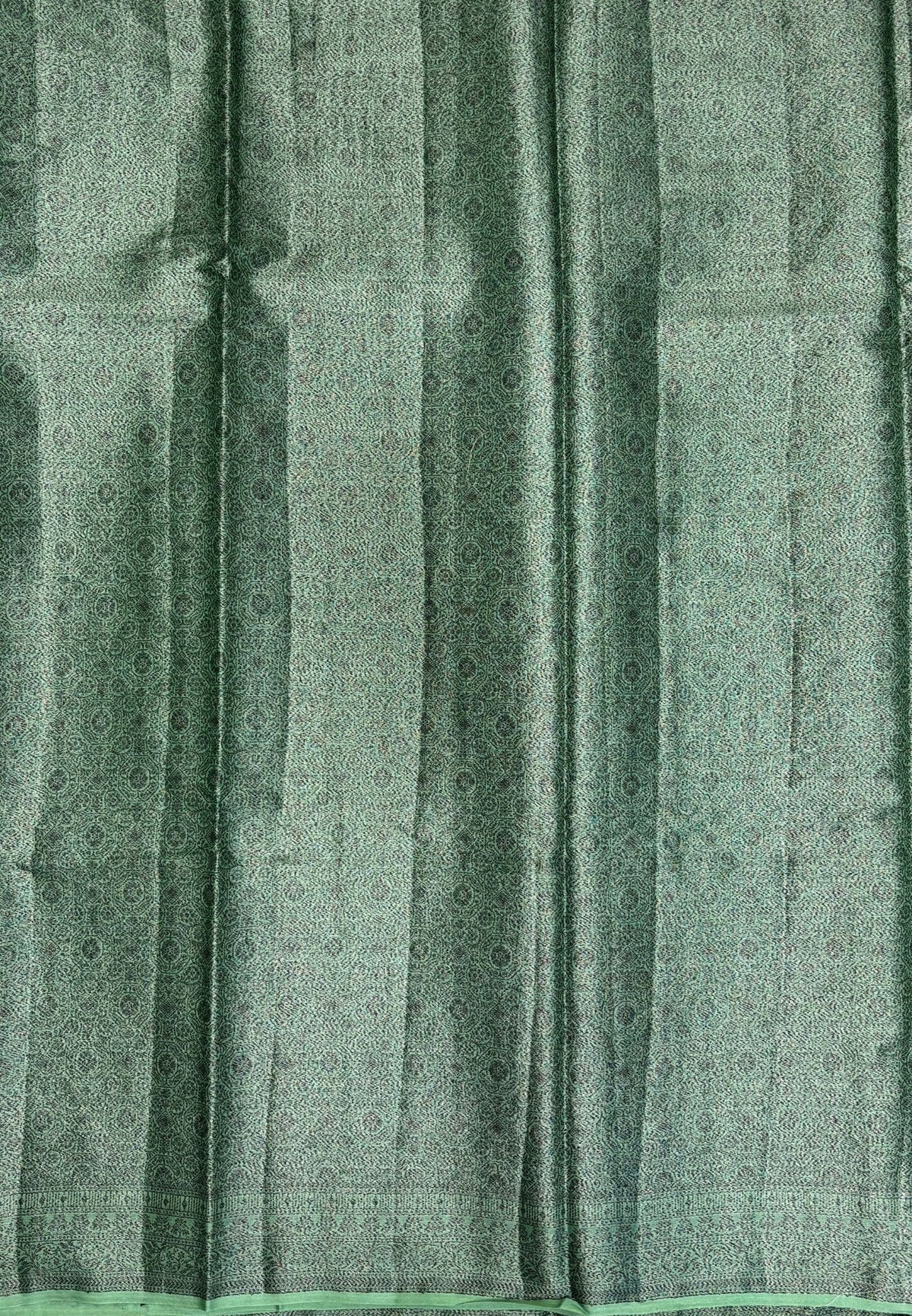 Tussar Saree-Pista Green In Glitter Floral Border