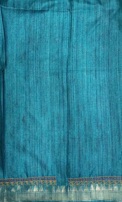 Semi Tussar Saree-Sky Blue In Twin Peacock