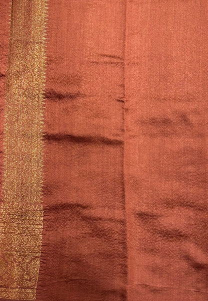 Pure Chinya Silk Saree-Brown In Antique Jaali Brocade Border
