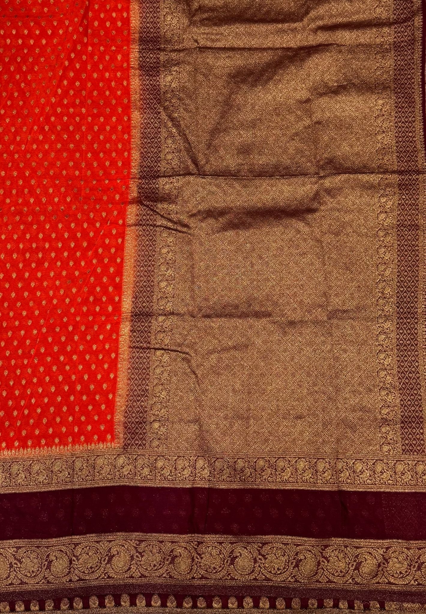 Banarasi Georgette Saree-Orange with Contrast Retapet Border