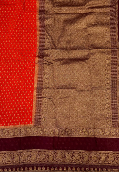 Banarasi Georgette Saree-Orange with Contrast Retapet Border