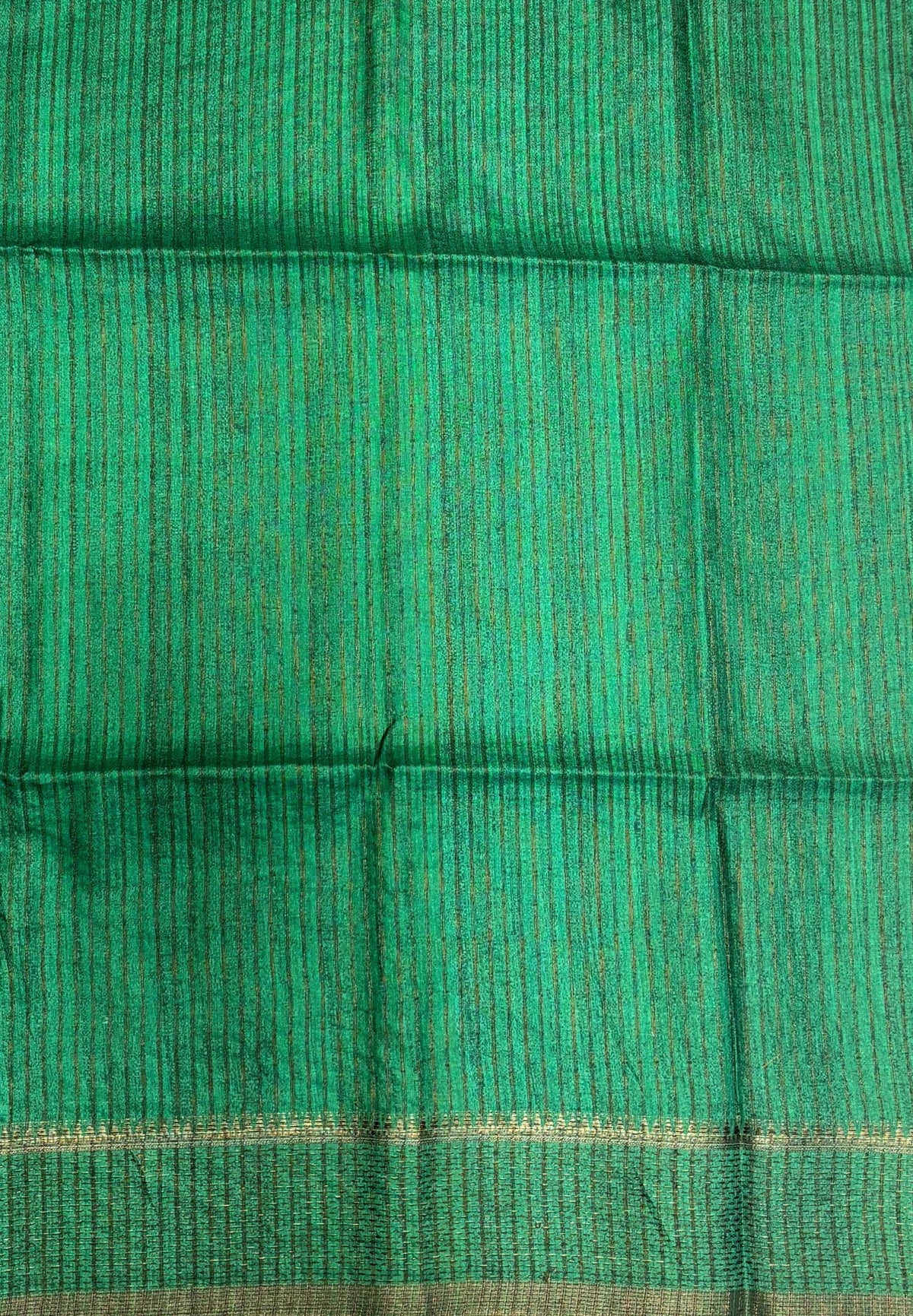 Matka Tussar Saree-Sulphat Blue in Classic Striped Zari with Contrast Border