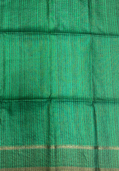 Matka Tussar Saree-Sulphat Blue in Classic Striped Zari with Contrast Border