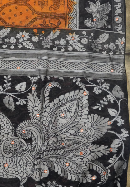 Malai Cotton Saree-Orange Mirror Work with Annam border