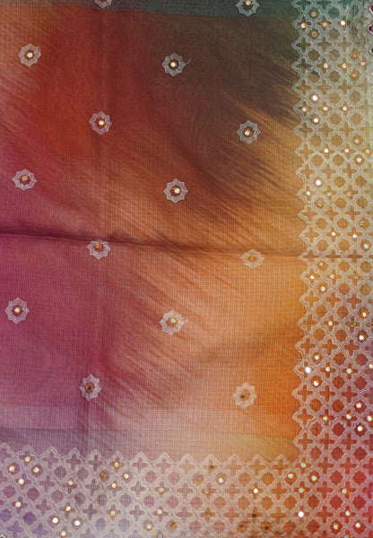 Kota Saree Green-Orange Multi Shade with Mirror Work