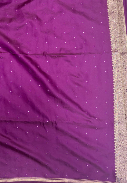Gaji Silk Saree-Purple in Paisley Jhumka Zari Border