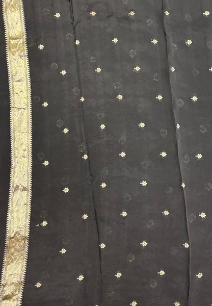 Satin Organza Saree-Black In Paithani Floral Zari Border