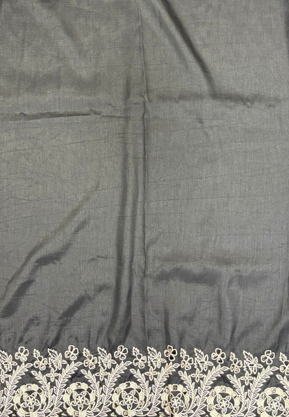 Rsian Silk Saree-Black In Daisy Floral Embroidery Border