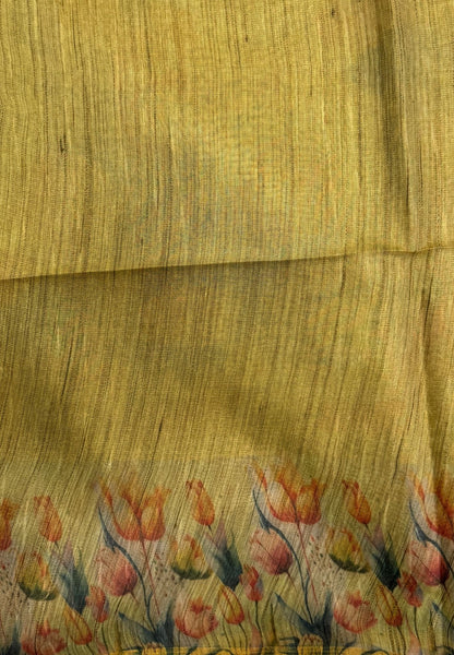 Tissue Saree-Green In Floral Tulip Printed Border