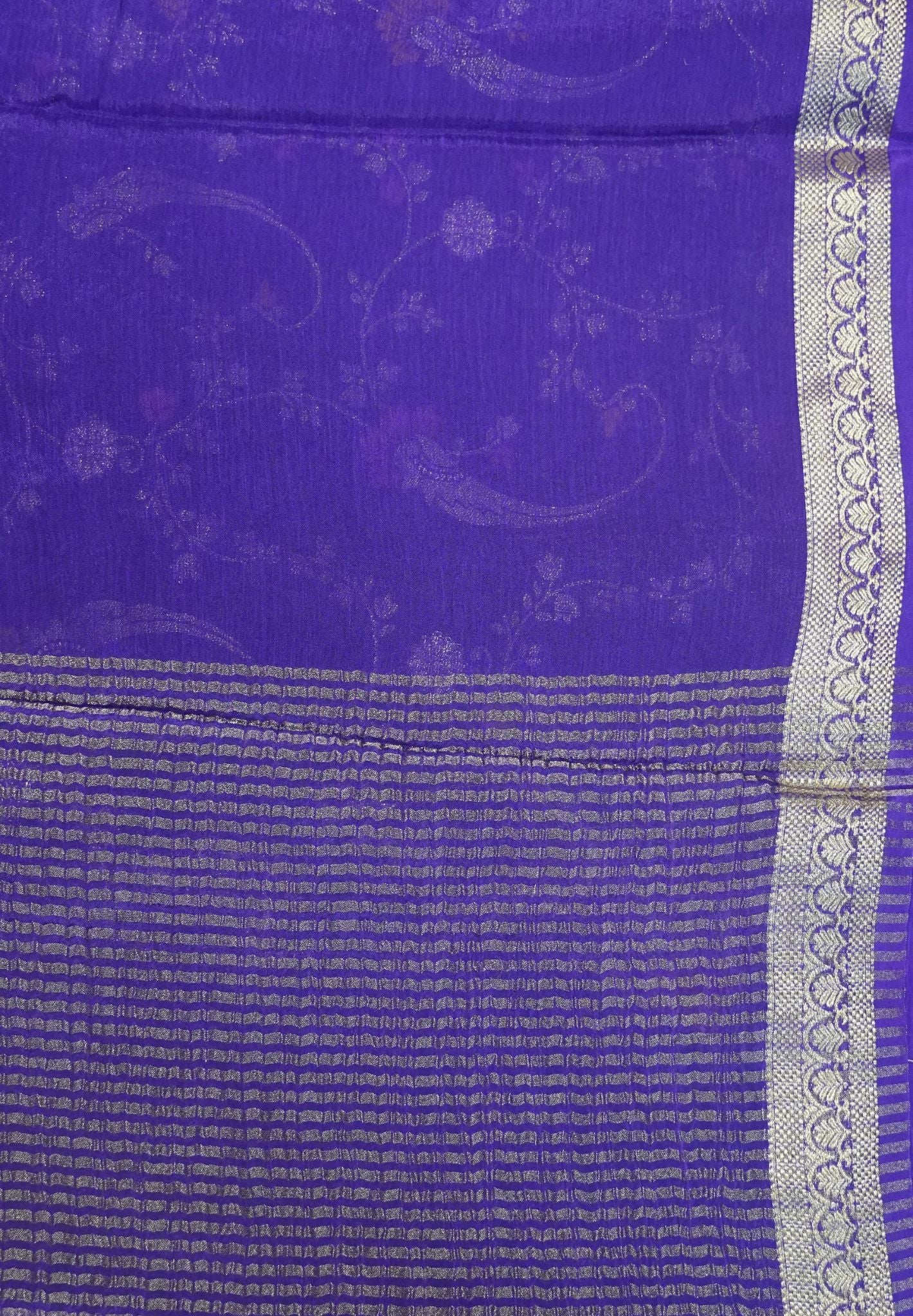 Semi  Mysore Silk Saree - Dark Purple with Small Border