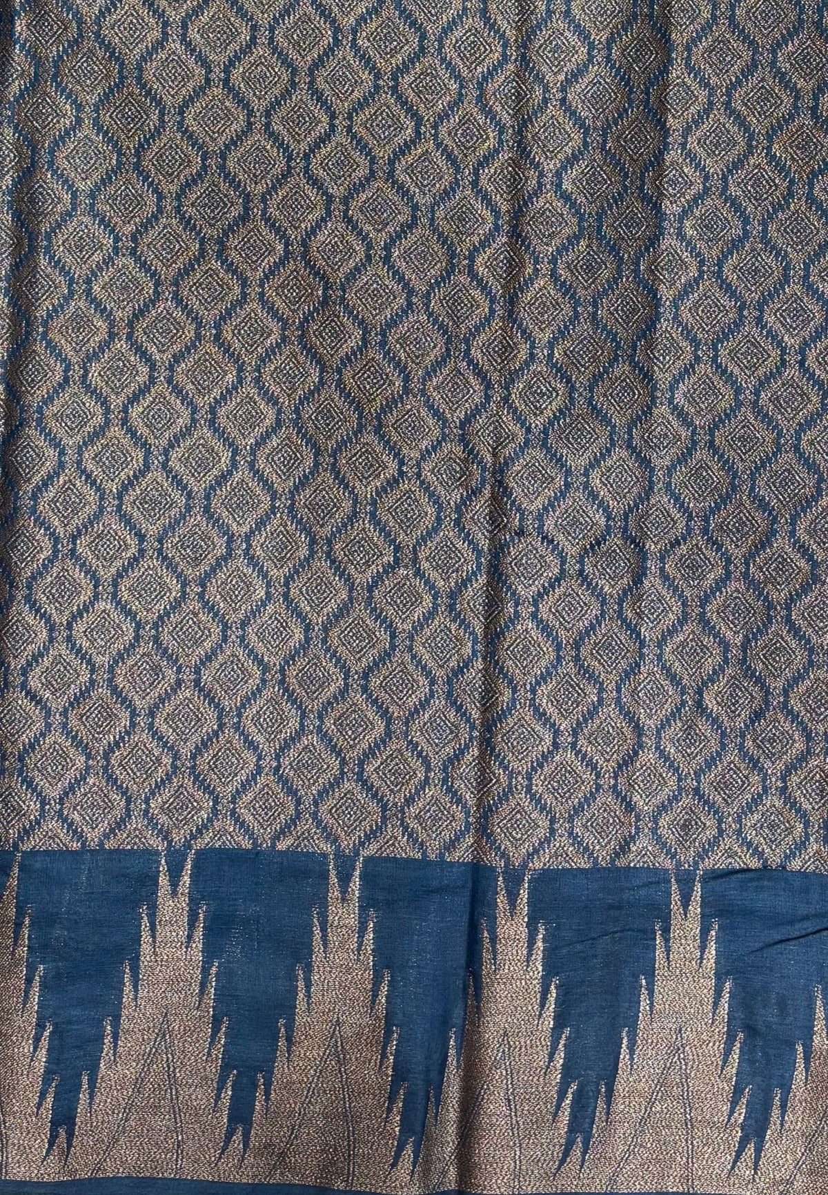 Pure Tussar Saree-Peacock Blue In Tazhalampoo Zari Border