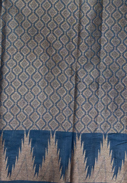 Pure Tussar Saree-Peacock Blue In Tazhalampoo Zari Border