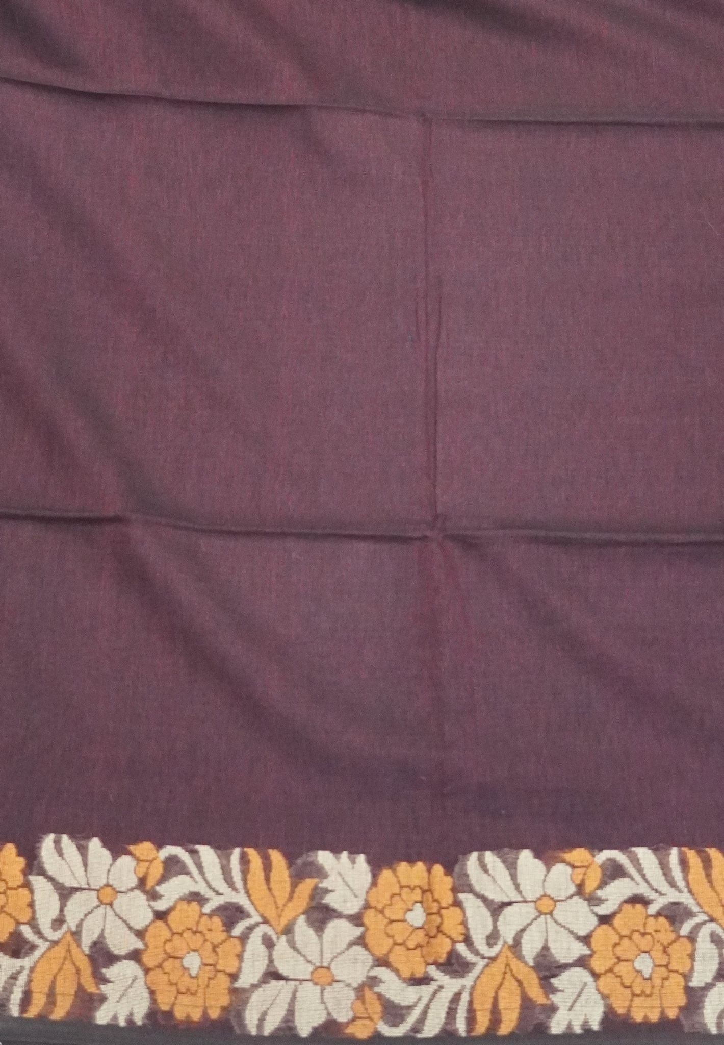 Handloom Cotton Saree-Coffe Brown Marigold Floral Jamdhani Border