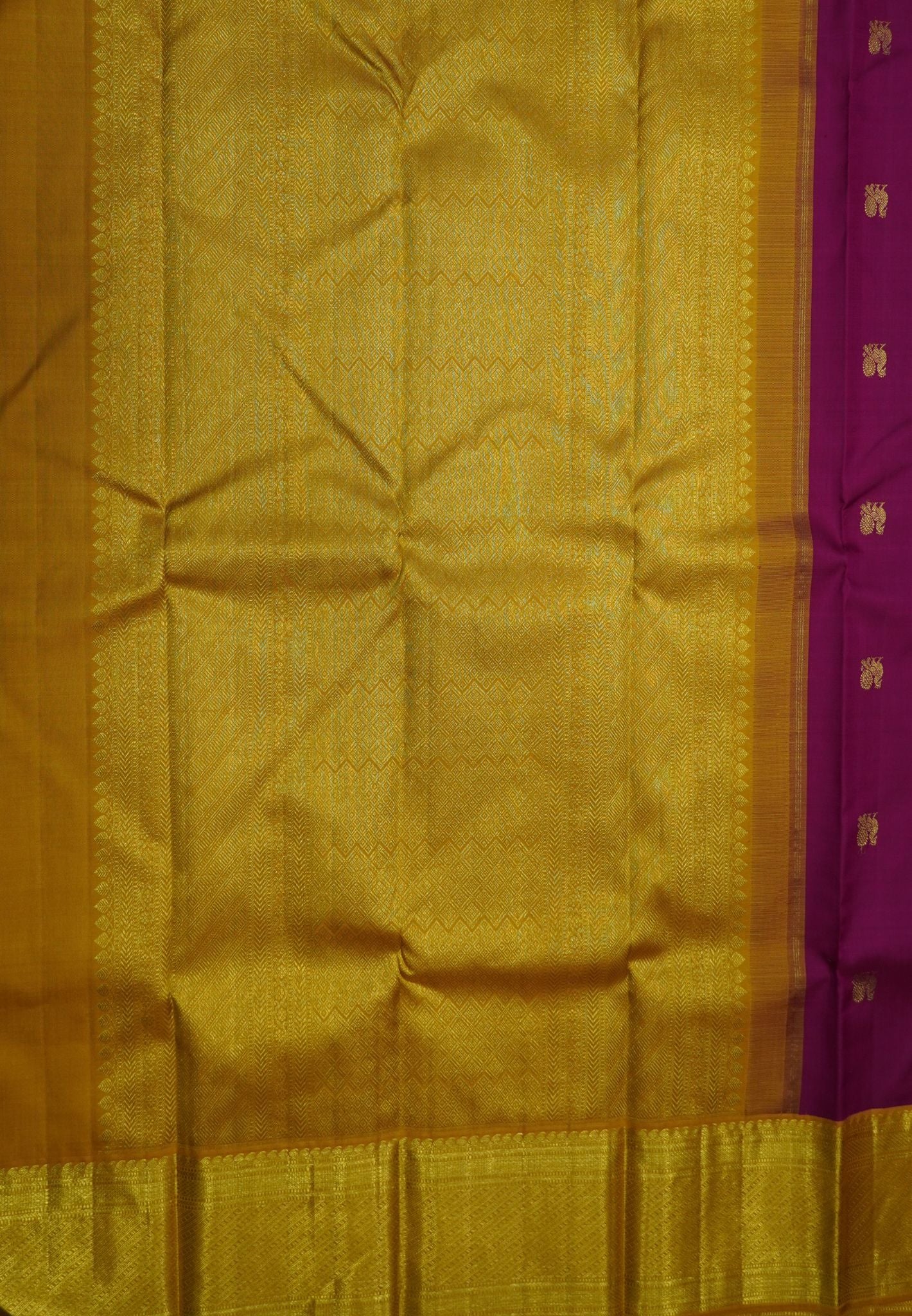 Pure Kanchipuram Silk Saree - Dark Pink with Gold Zari Peacock Buta
