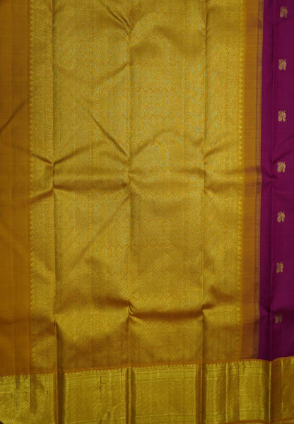 Pure Kanchipuram Silk Saree - Dark Pink with Gold Zari Peacock Buta