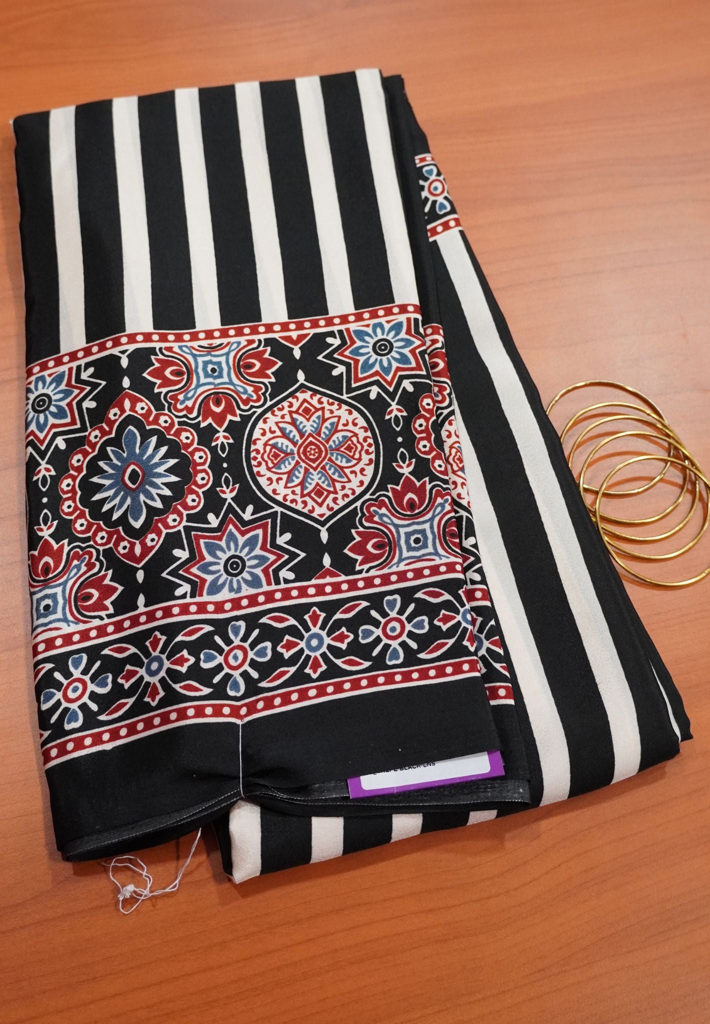 Crepe Saree - Black Lines