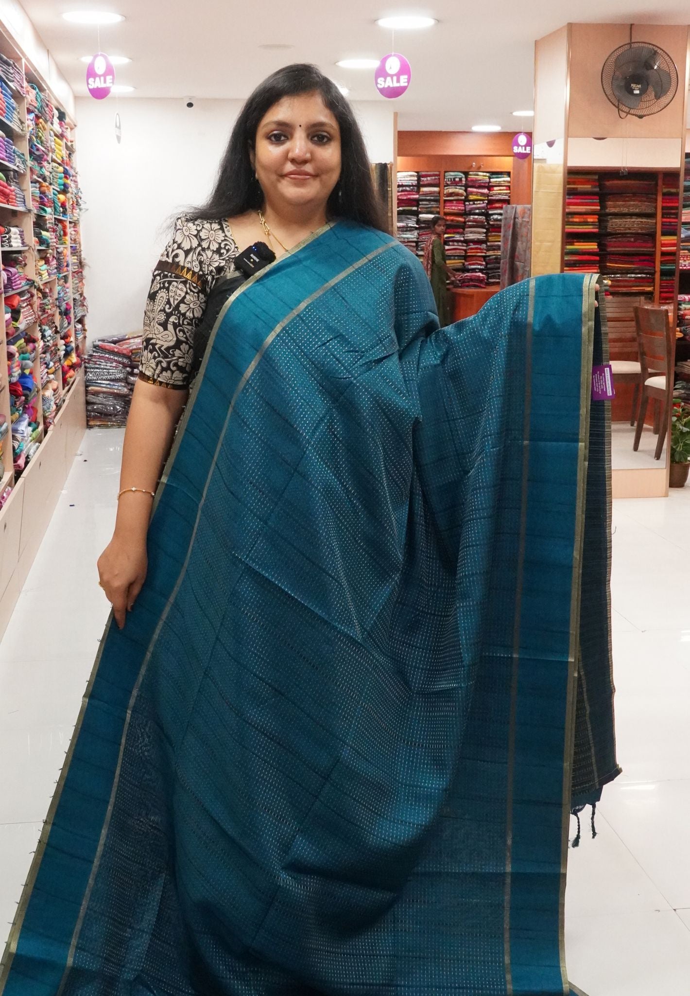 Matka Tussar Saree - Mini Zari Peacock Blue