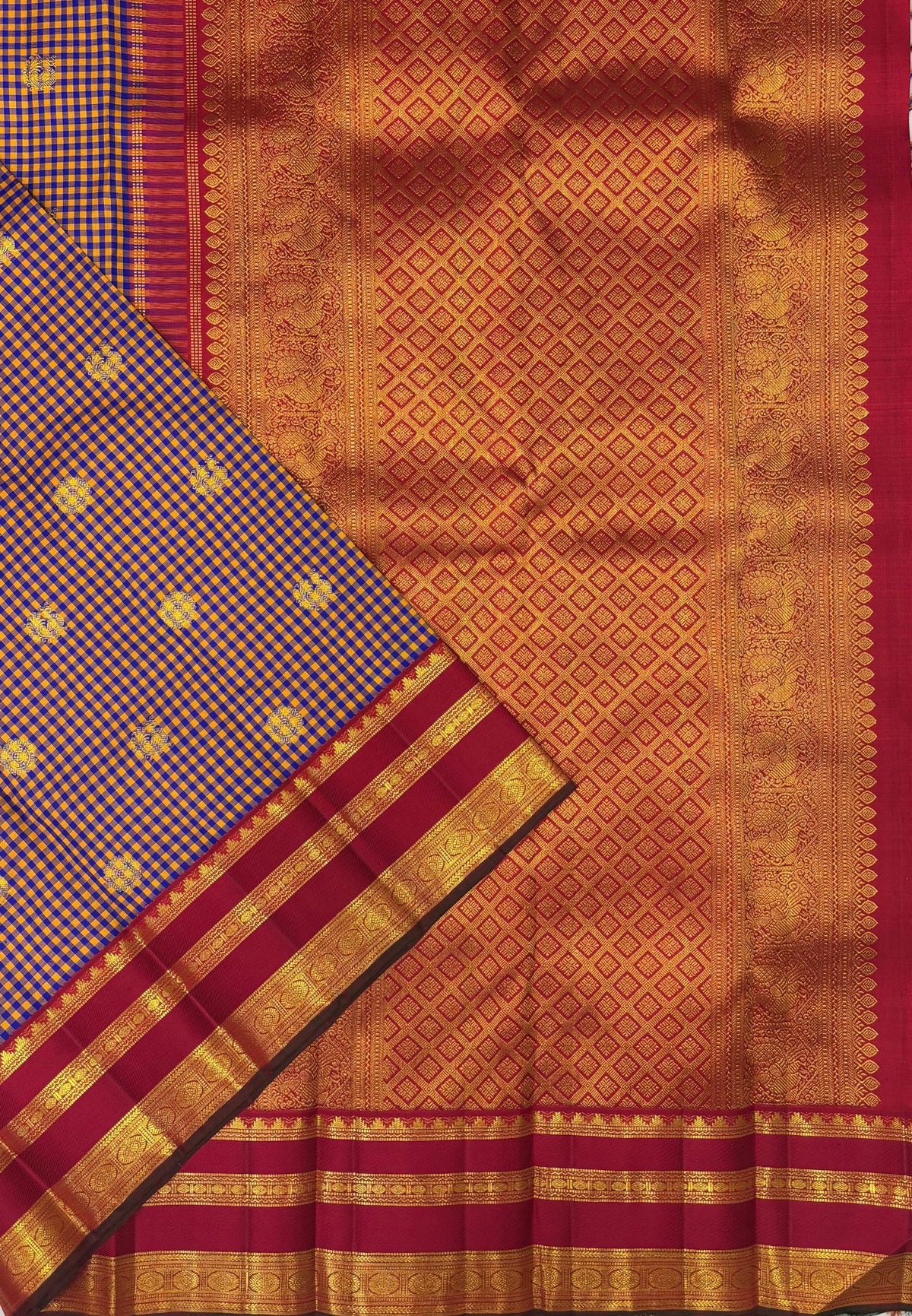 Pure Kanchipuram Silk Saree-Palum Pazhamum In Intricate Floral Motif with Contrast Border