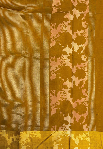 Soft Kora Tissue Saree-Mustard in Floral Jaal Zari Border