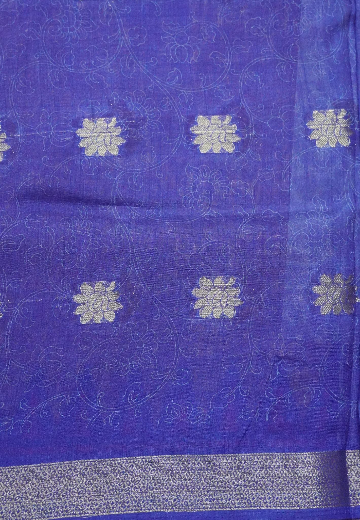 Dola Saree with Checks and Contrast Border- Mustard - Blue