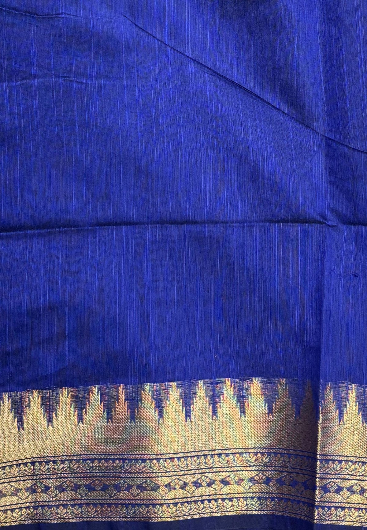 Handloom Silk Cotton Saree-Blue in Temple Tower Zari Border