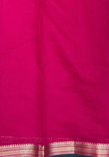 Handloom Cotton Saree-Sulphate Blue In Horizontal Stripe Zari With Contrast Border
